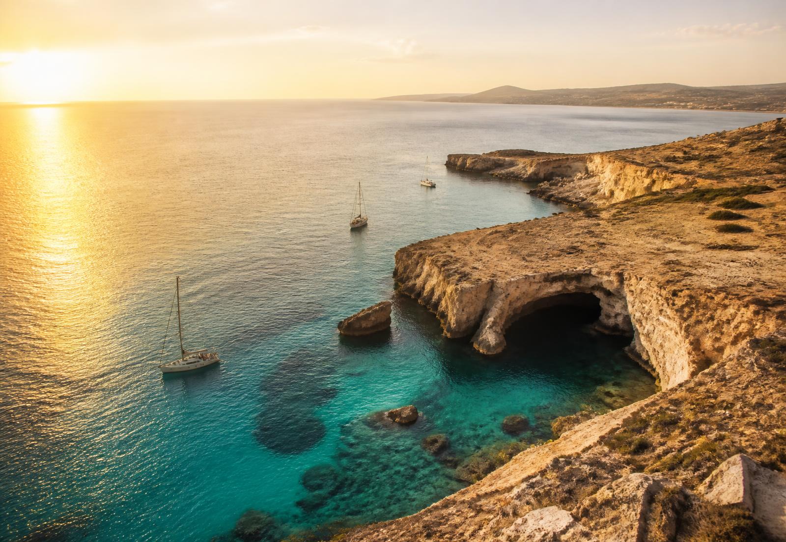 Mediterranean coastline in Cyprus at golden hour